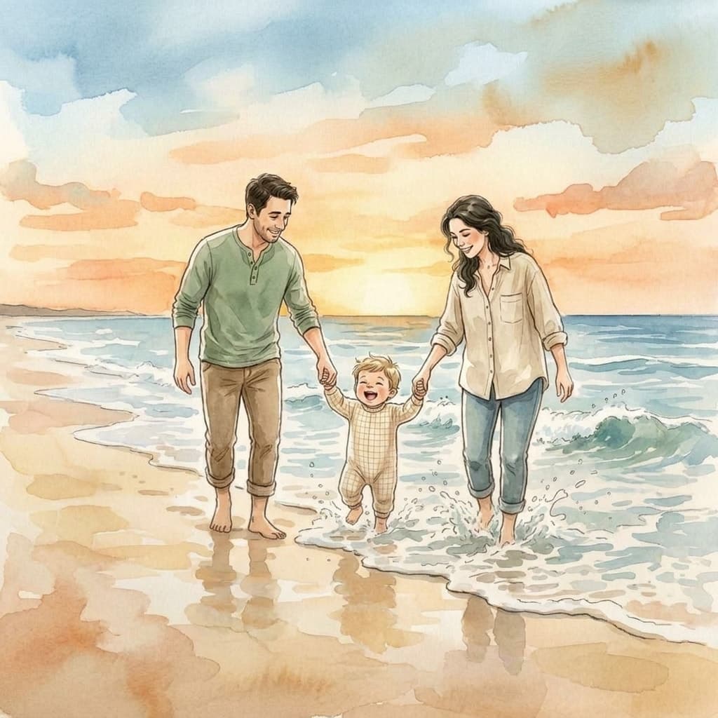 Warm watercolor family trip